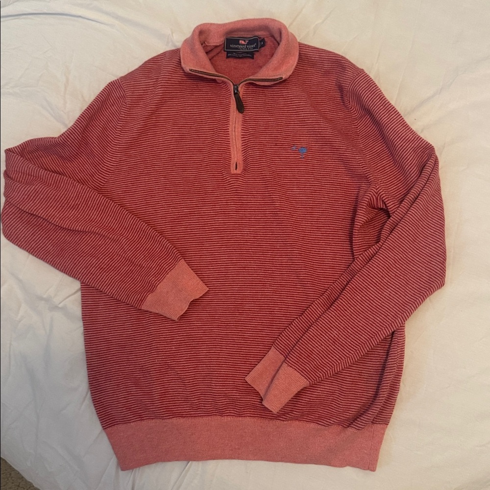 Vineyard Vines Pink Stripe Quarter Zip Pullover – Medium